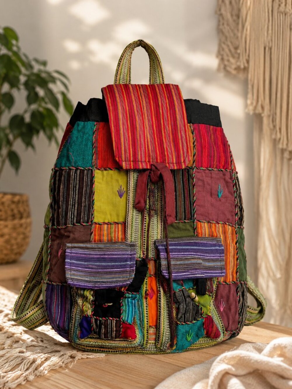 Handmade Nepal Patchwork Backpack Boho Hippie Festival Cotton Colorful Ethnic